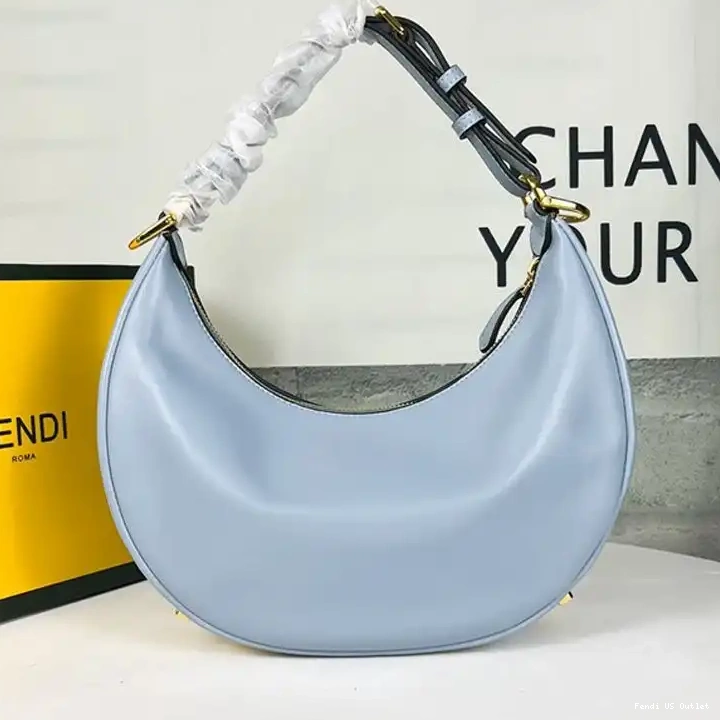 Vintage HOT Leather Blue In Fendi Calf Hobo Small Sky Bag Fendigraphy 0702